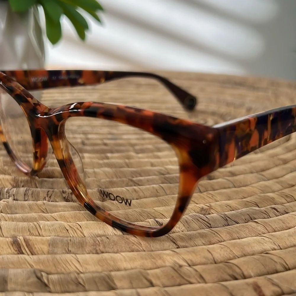 New WOOW Never Out Eyeglasses Modern Tortoise Orange Brown Non- Prescription